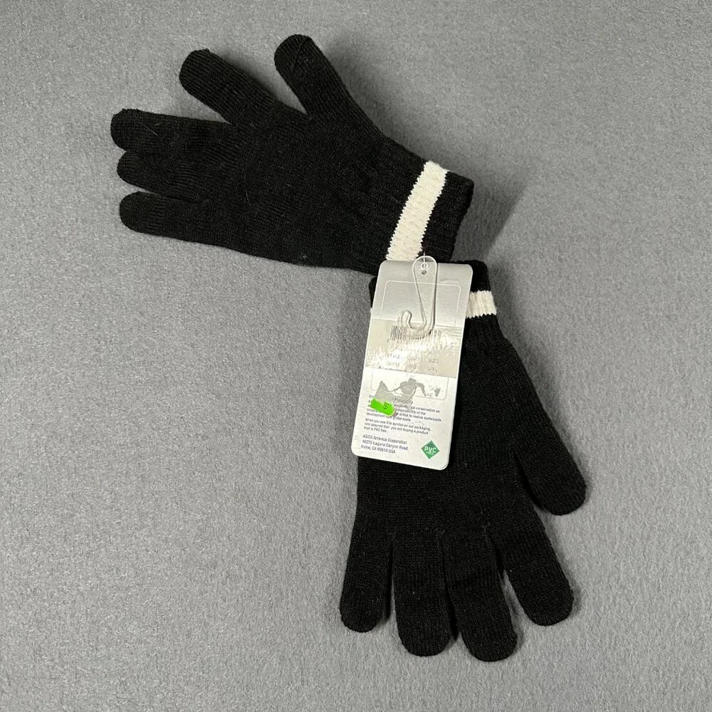 Asics‎ Womens L/XL Black White Knit Stripe Gloves ZC831-9001 NWT